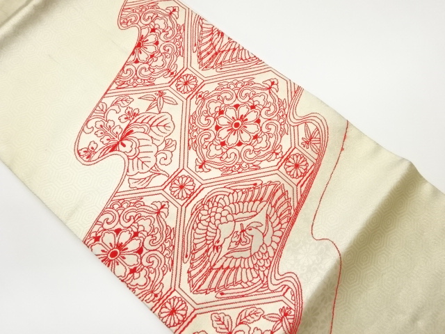 蜀江文に華紋・桐・鳳凰模様織出し名古屋帯